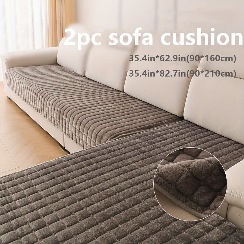 2er Set Stepp-Flanell Sofabezüge Beige & Weiß