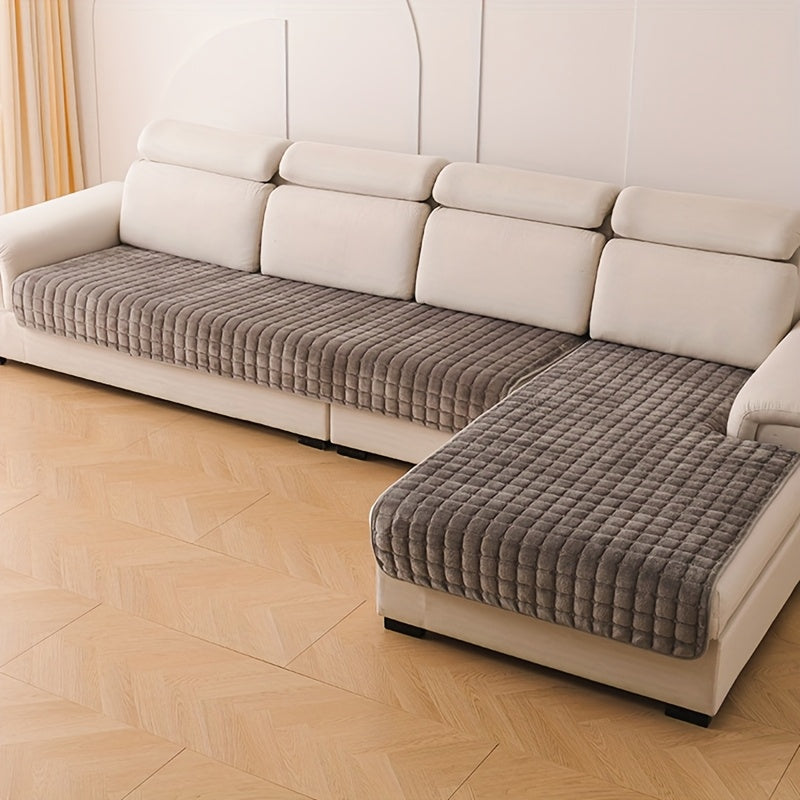 2er Set Stepp-Flanell Sofabezüge Beige & Weiß