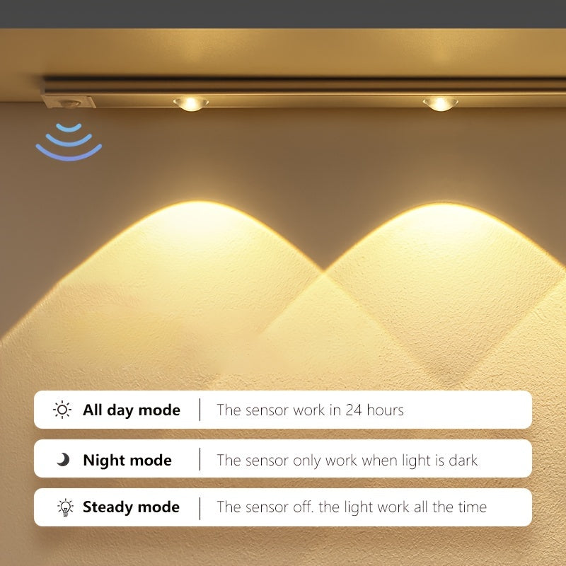 Ultradünnes LED-Bewegungssensorlicht mit stufenloser Dimmung, 3 Farbmodi, USB-Aufladung