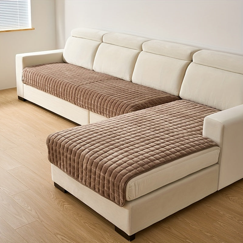2er Set Stepp-Flanell Sofabezüge Beige & Weiß