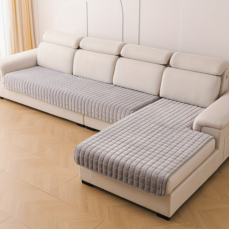 2er Set Stepp-Flanell Sofabezüge Beige & Weiß