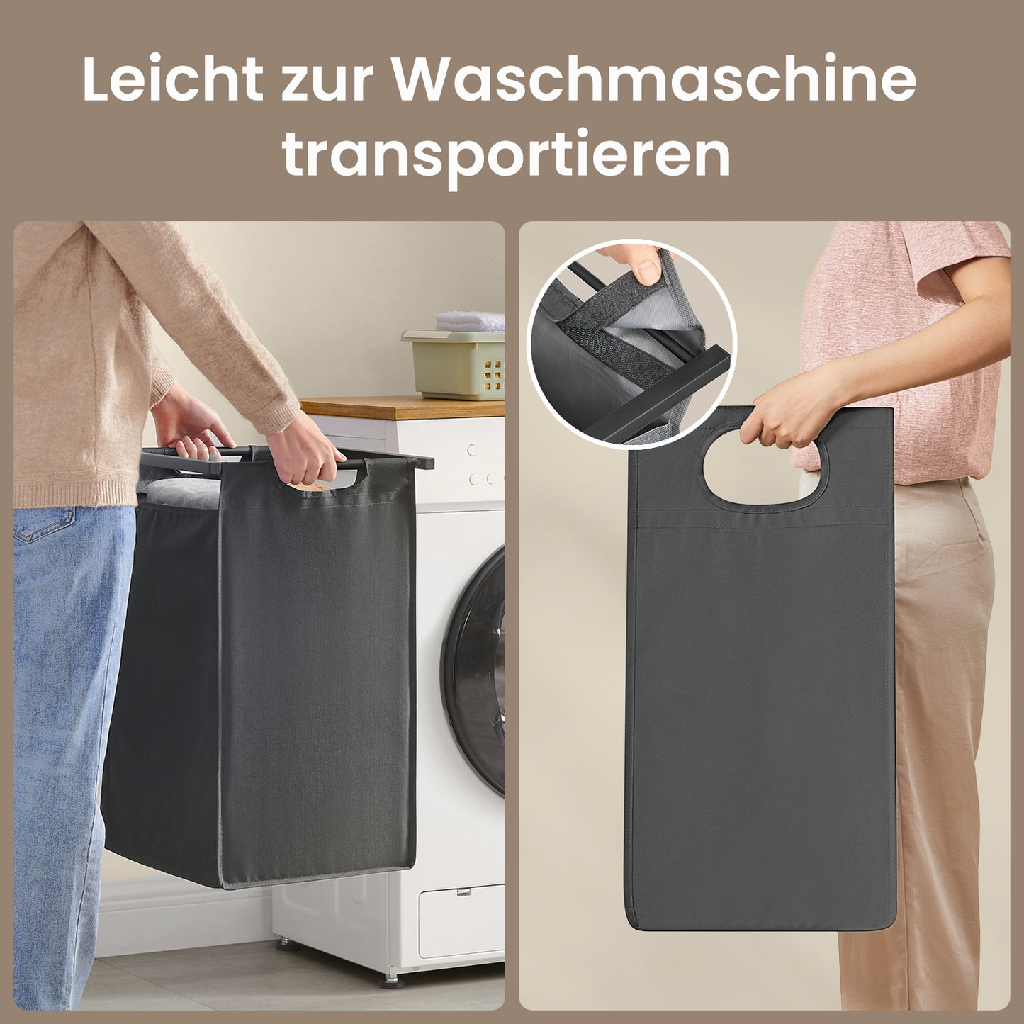 Wäschekorb 2-teilig – mit Ablage & 2x46 L Beuteln