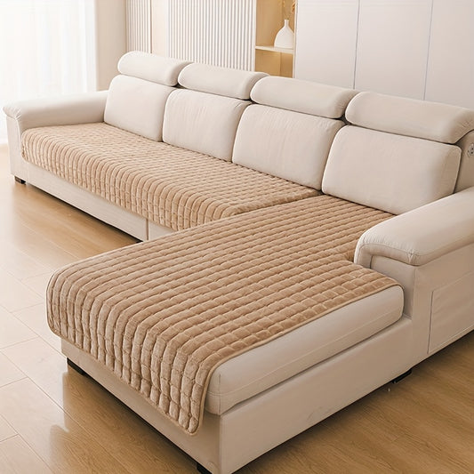 2er Set Stepp-Flanell Sofabezüge Beige & Weiß