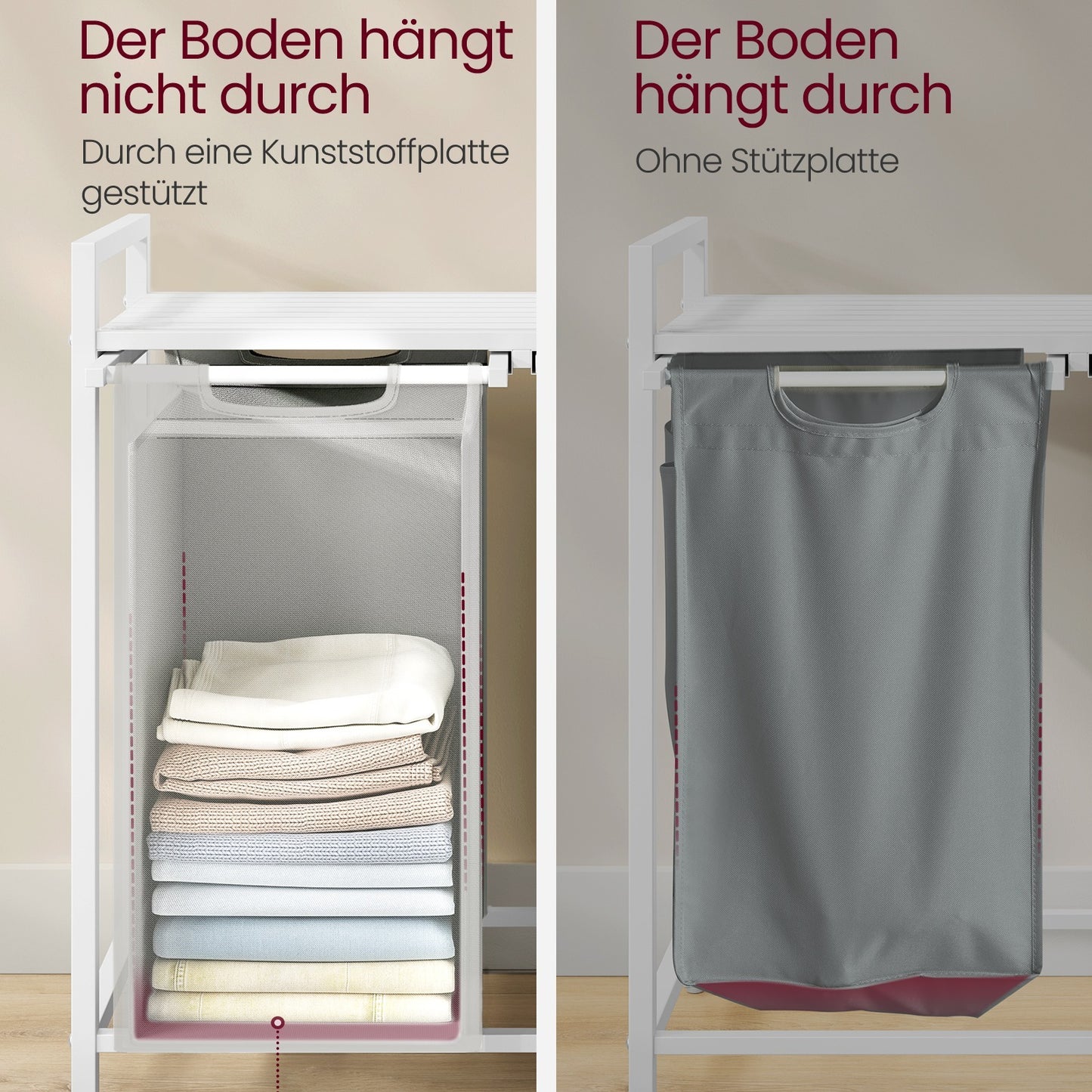 Wäschekorb 2-teilig – mit Ablage & 2x46 L Beuteln