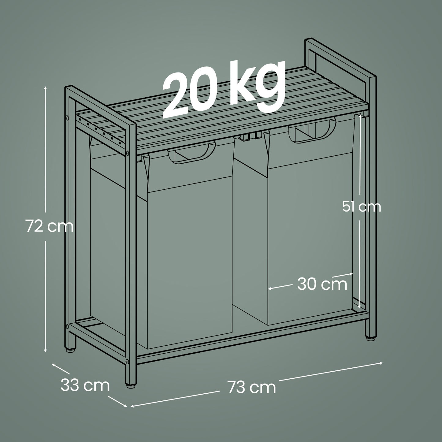 Wäschekorb 2-teilig – mit Ablage & 2x46 L Beuteln