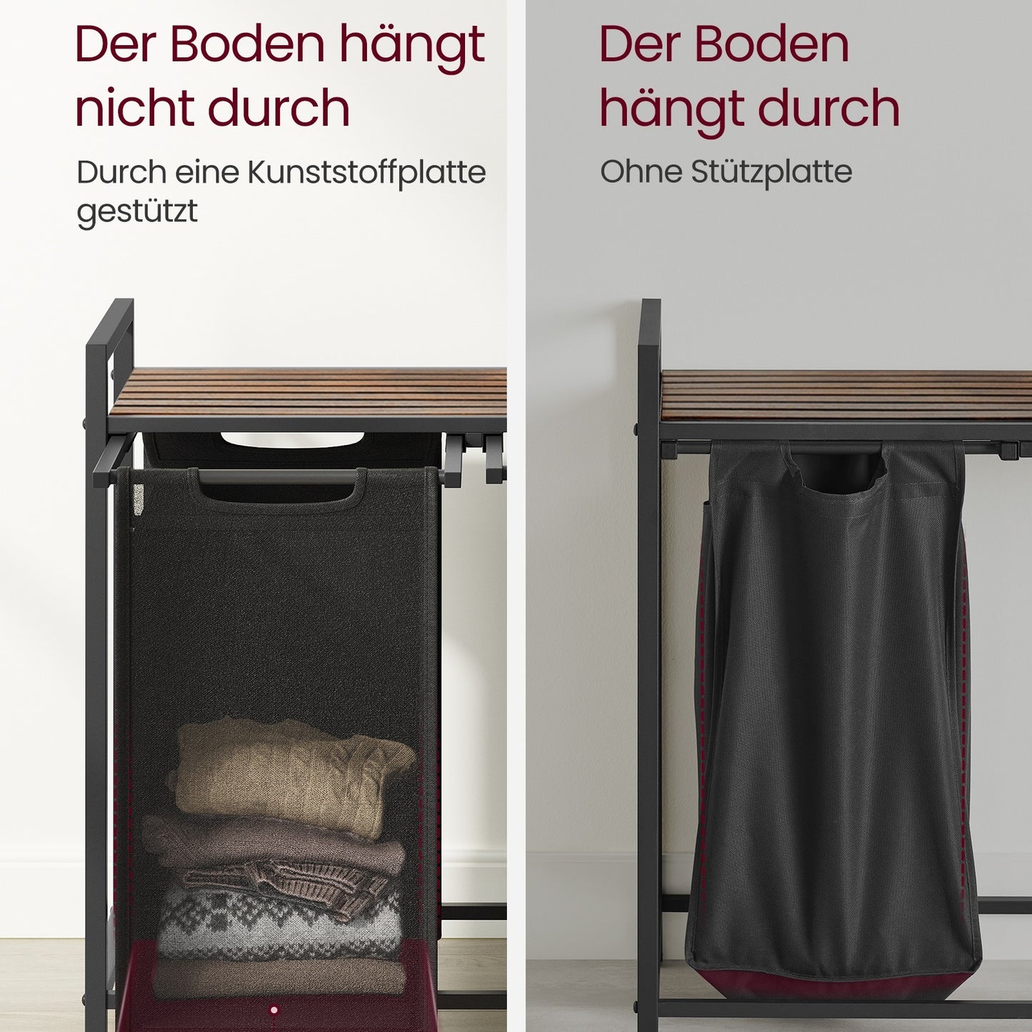Wäschekorb 2-teilig – mit Ablage & 2x46 L Beuteln