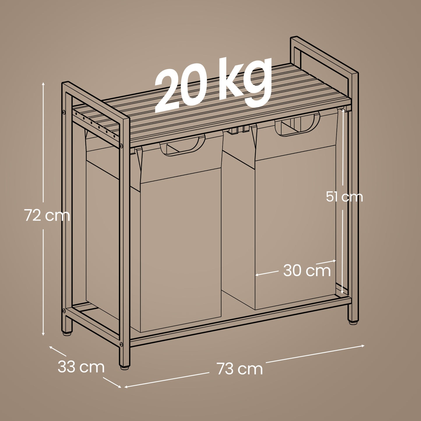 Wäschekorb 2-teilig – mit Ablage & 2x46 L Beuteln