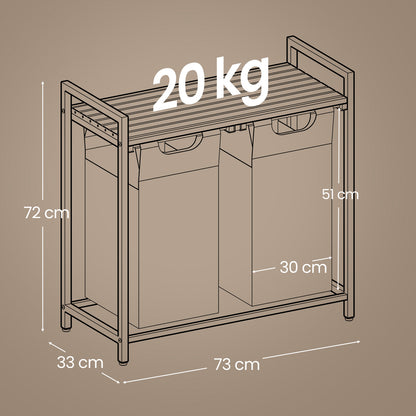 Wäschekorb 2-teilig – mit Ablage & 2x46 L Beuteln