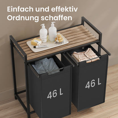 Wäschekorb 2-teilig – mit Ablage & 2x46 L Beuteln