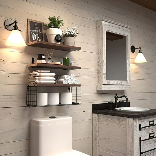 Holz-Badezimmerregal Set