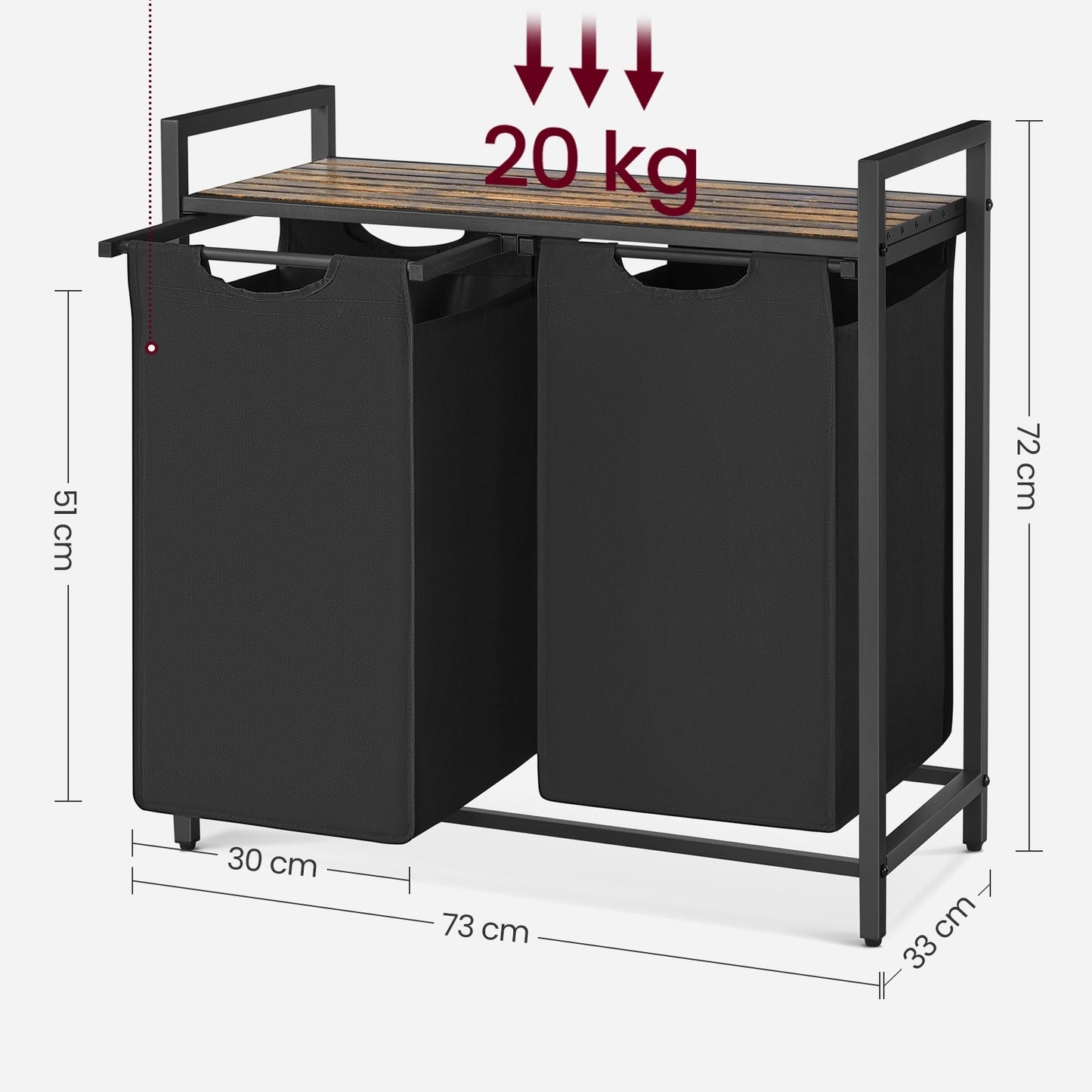Wäschekorb 2-teilig – mit Ablage & 2x46 L Beuteln