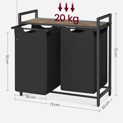 Wäschekorb 2-teilig – mit Ablage & 2x46 L Beuteln