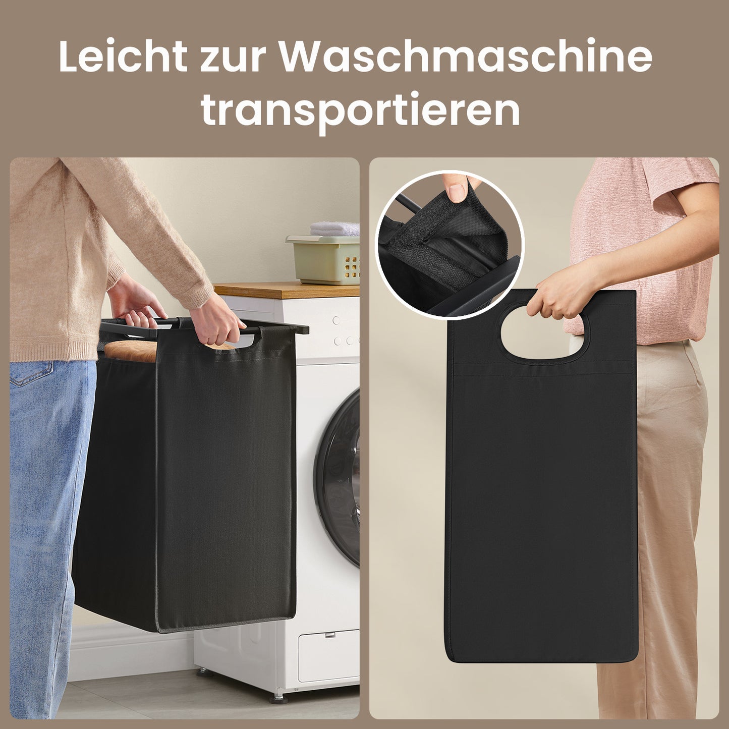 Wäschekorb 2-teilig – mit Ablage & 2x46 L Beuteln