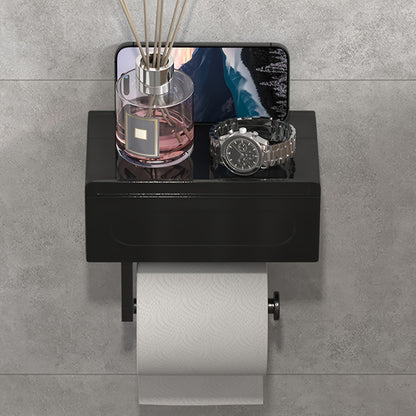 Schwarzer WC-Papierhalter mit Ablage